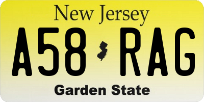 NJ license plate A58RAG