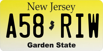 NJ license plate A58RIW