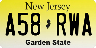 NJ license plate A58RWA