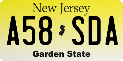 NJ license plate A58SDA