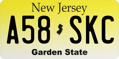 NJ license plate A58SKC