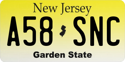 NJ license plate A58SNC