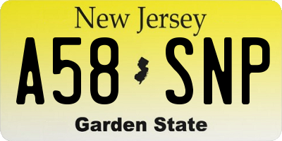 NJ license plate A58SNP