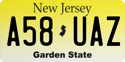 NJ license plate A58UAZ