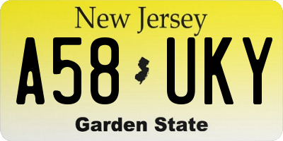 NJ license plate A58UKY