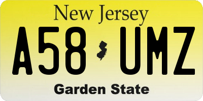NJ license plate A58UMZ