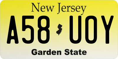 NJ license plate A58UOY