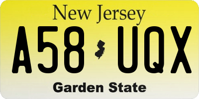 NJ license plate A58UQX