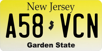 NJ license plate A58VCN
