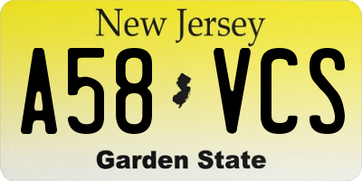 NJ license plate A58VCS