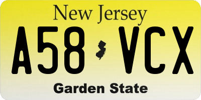 NJ license plate A58VCX