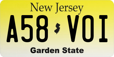 NJ license plate A58VOI