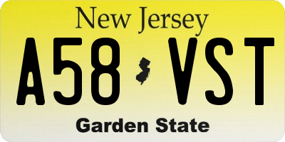 NJ license plate A58VST