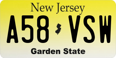 NJ license plate A58VSW