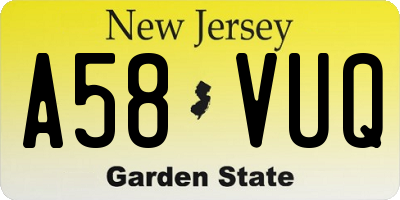 NJ license plate A58VUQ