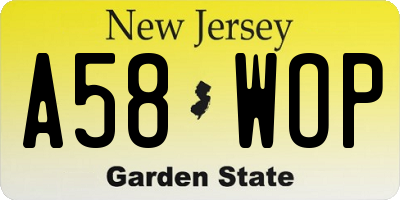NJ license plate A58WOP