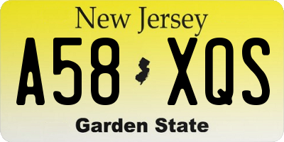 NJ license plate A58XQS