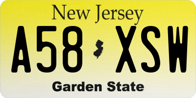 NJ license plate A58XSW