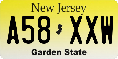 NJ license plate A58XXW