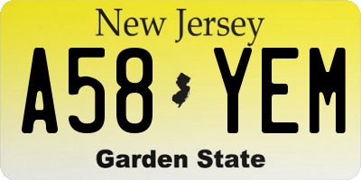 NJ license plate A58YEM