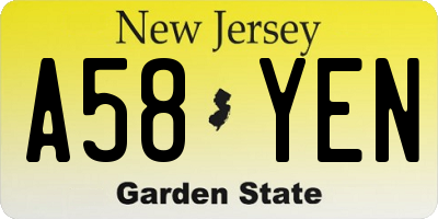 NJ license plate A58YEN