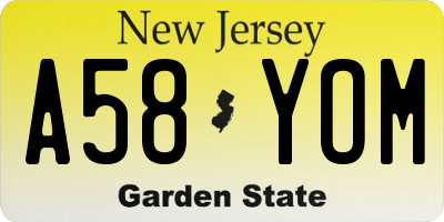 NJ license plate A58YOM