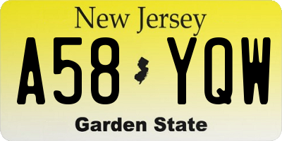 NJ license plate A58YQW