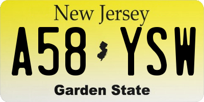 NJ license plate A58YSW