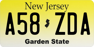 NJ license plate A58ZDA