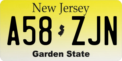 NJ license plate A58ZJN