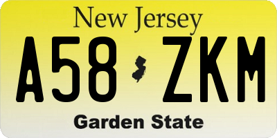 NJ license plate A58ZKM