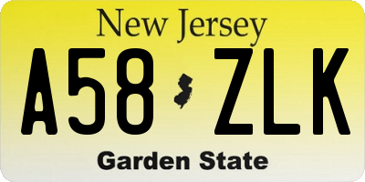 NJ license plate A58ZLK