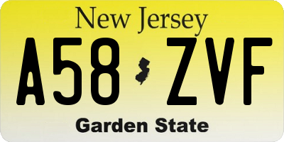 NJ license plate A58ZVF