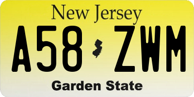 NJ license plate A58ZWM