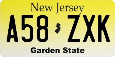 NJ license plate A58ZXK