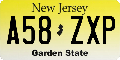 NJ license plate A58ZXP