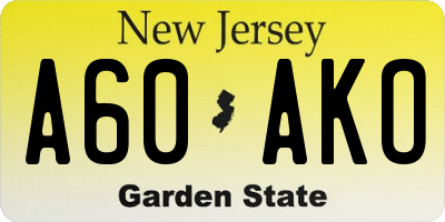 NJ license plate A60AKO