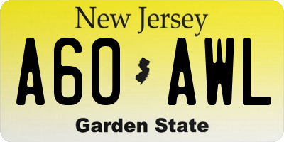 NJ license plate A60AWL