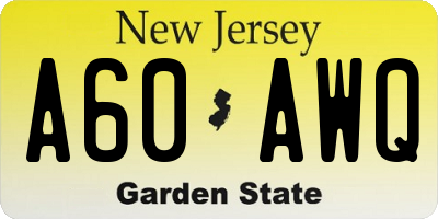 NJ license plate A60AWQ