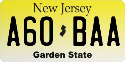 NJ license plate A60BAA