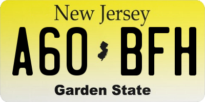 NJ license plate A60BFH