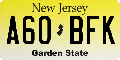 NJ license plate A60BFK