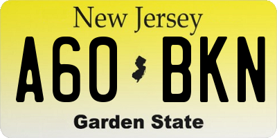 NJ license plate A60BKN