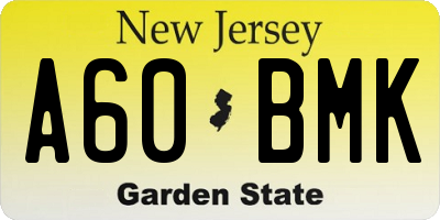 NJ license plate A60BMK