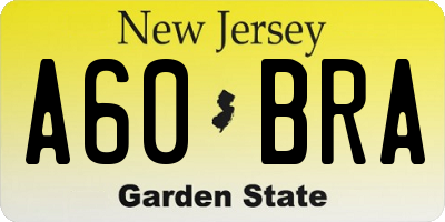 NJ license plate A60BRA