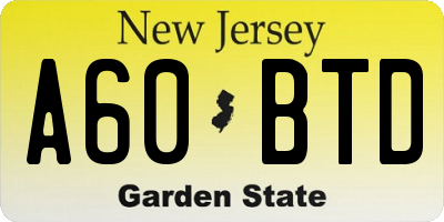 NJ license plate A60BTD