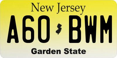 NJ license plate A60BWM