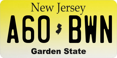 NJ license plate A60BWN