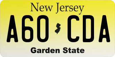 NJ license plate A60CDA
