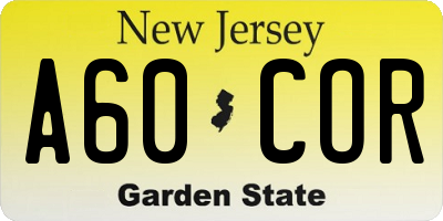 NJ license plate A60COR